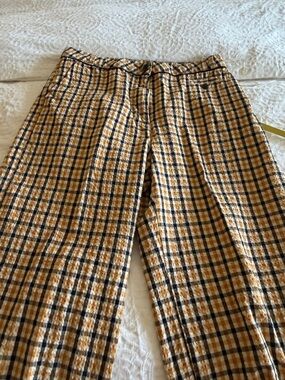 Anthropologie Yellow and Navy Plaid Seersucker Chinos